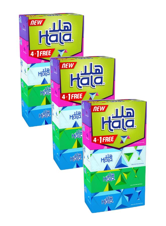 Hala مناديل وجه 2 طبقة متنوعة 170 ورقة، 5 علب × 3 (15 علبة) - Image 1